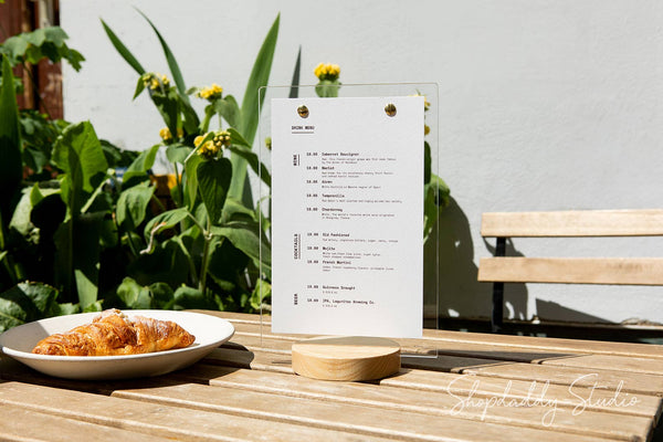 Acrylic TableTop Display with Wooden Lacquer Round Stand
