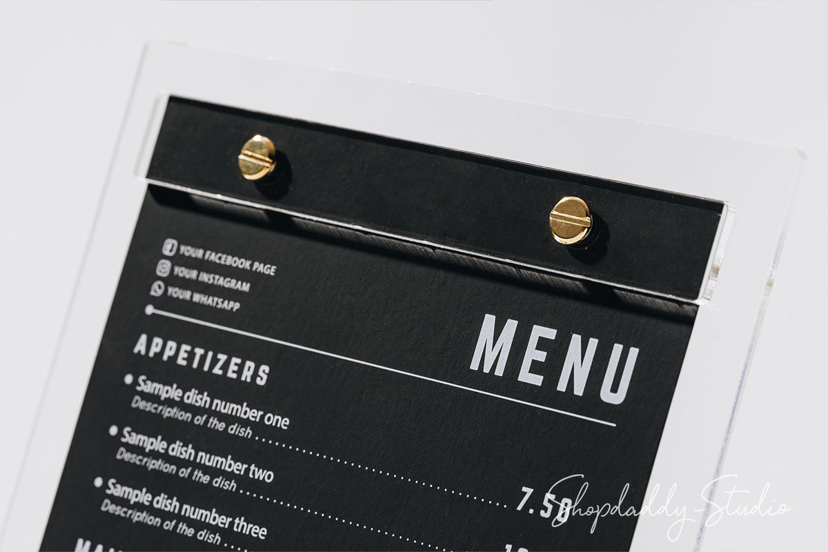 Acrylic Table Menu Stand with wood stand for pub