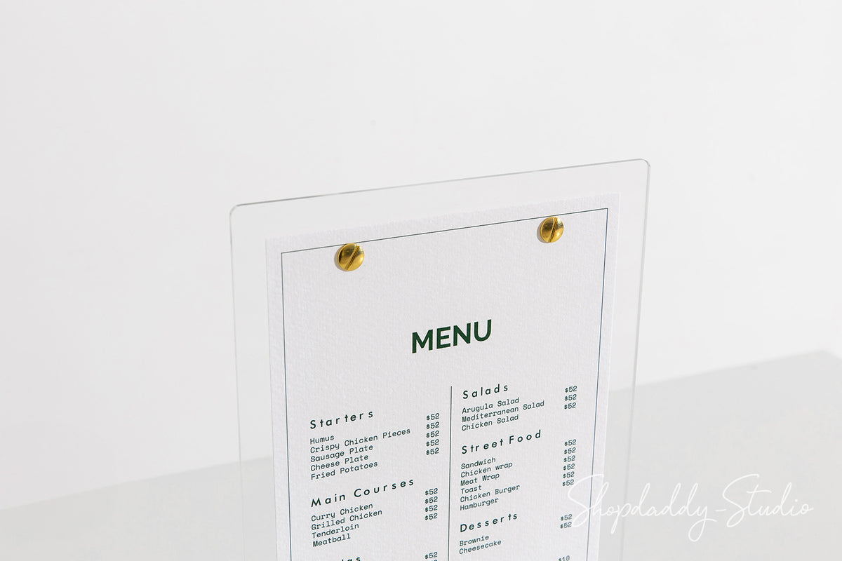 Acrylic Table Stand Menu Holder with Wooden Walnut Round Stand for cafe