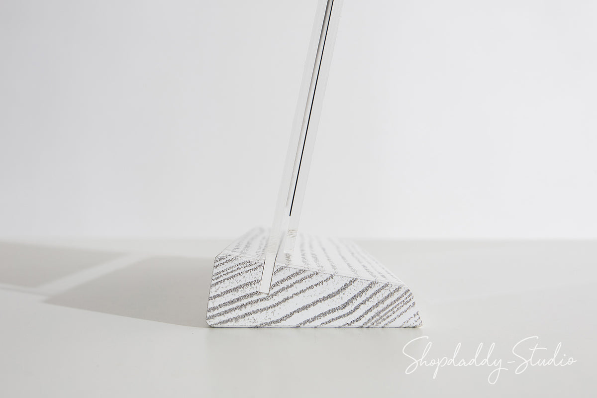 Acrylic Table Tent with White Wooden Inclined Stand with Custom Logo