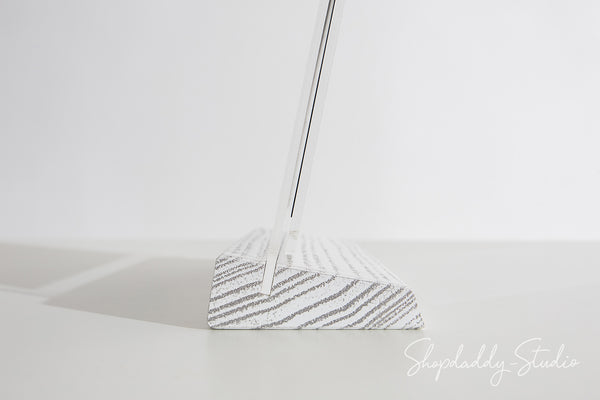 Acrylic Table Tent with White Wooden Inclined Stand with Custom Logo