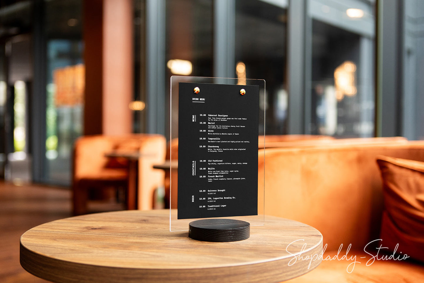 Acrylic Table Top Display with Wooden Black Round Stand