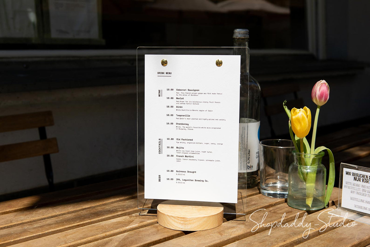 Acrylic Table Top Display with Wooden Lacquer Round Stand