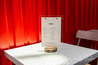 Acrylic Table Top Display with Wooden Walnut Round Stand