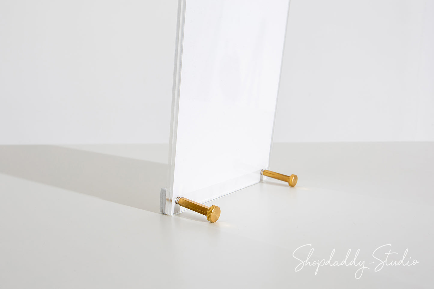 Acrylic Table Top Menu Holder with White Ashwood Stand and Brass Screws for Menu Display