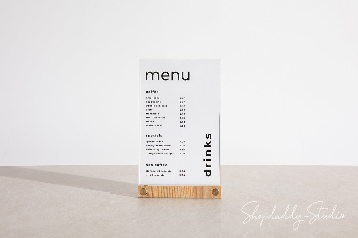 Acrylic Table Top Menu Stand with Double Transparent Sleeve for drink menu