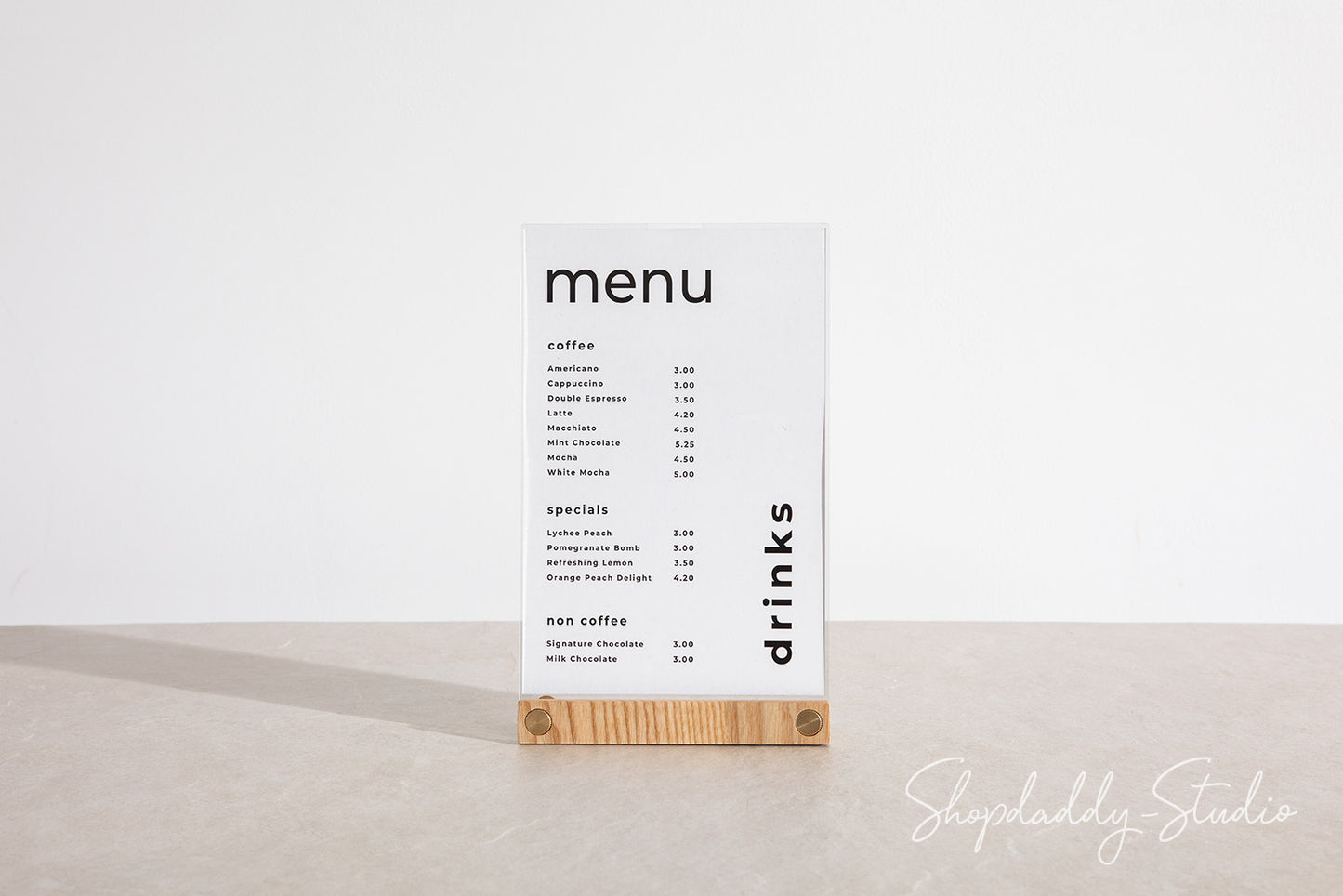 Acrylic Table Top Menu Stand with Double Transparent Sleeve for drink menu