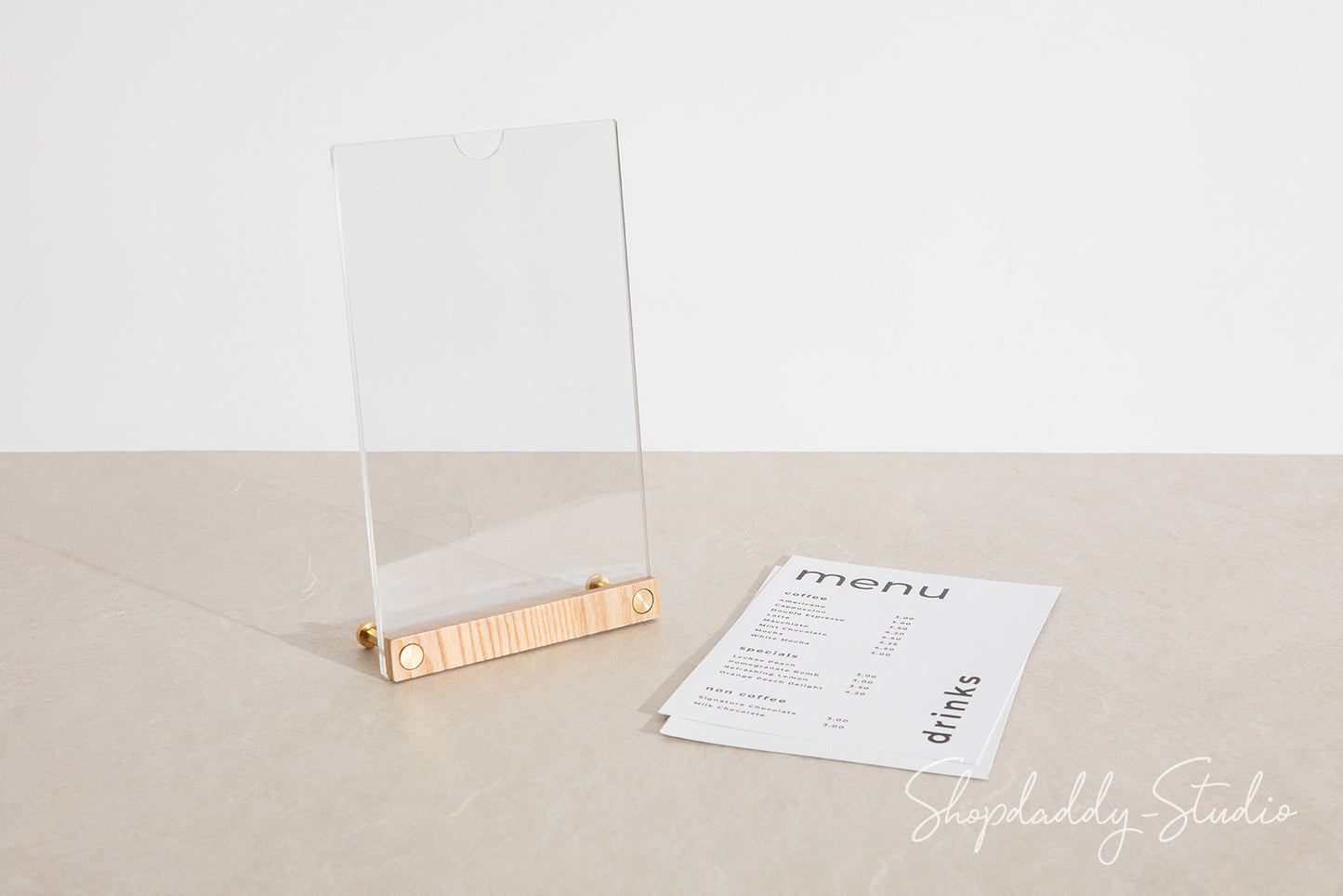 Acrylic Table Top Menu Stand with Double Transparent Sleeve for flyers 