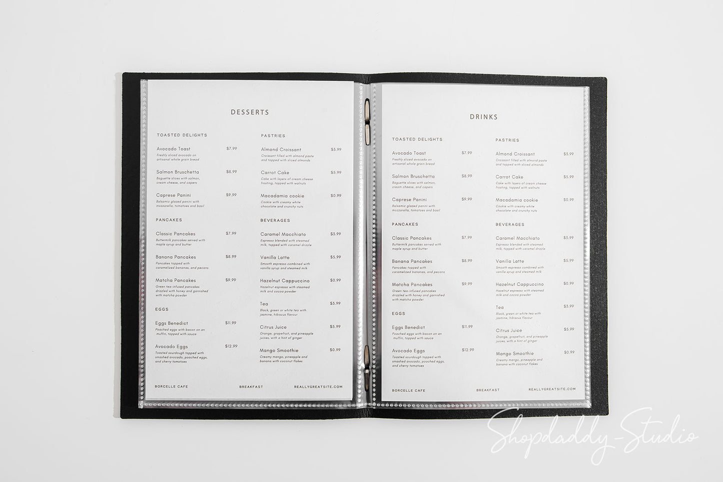 Antique Black Recycled Leather Menu Cover With Plastic Sleeves for restaurant