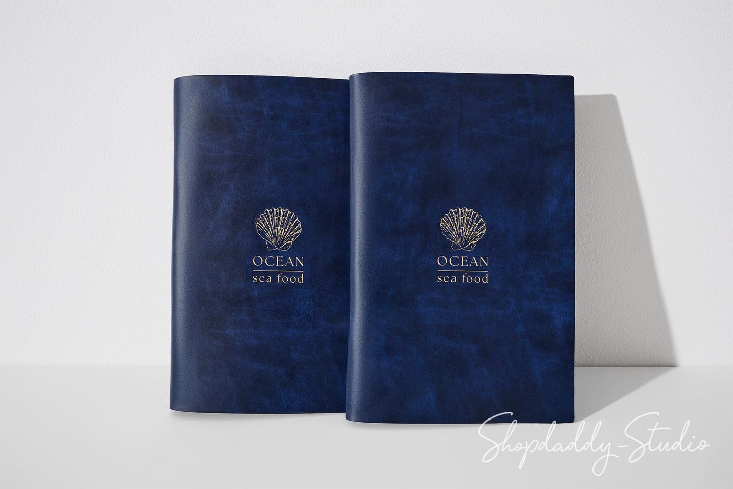 Antique Blue Recycled Leather Menu Cover with Rings Mechanism for Hotels