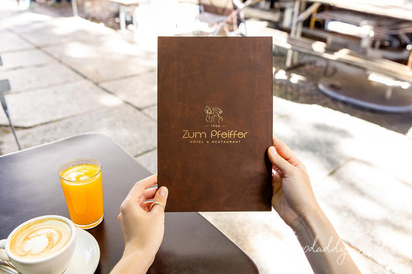 Antique Brown Recycled Leather Menu Holder for cafe