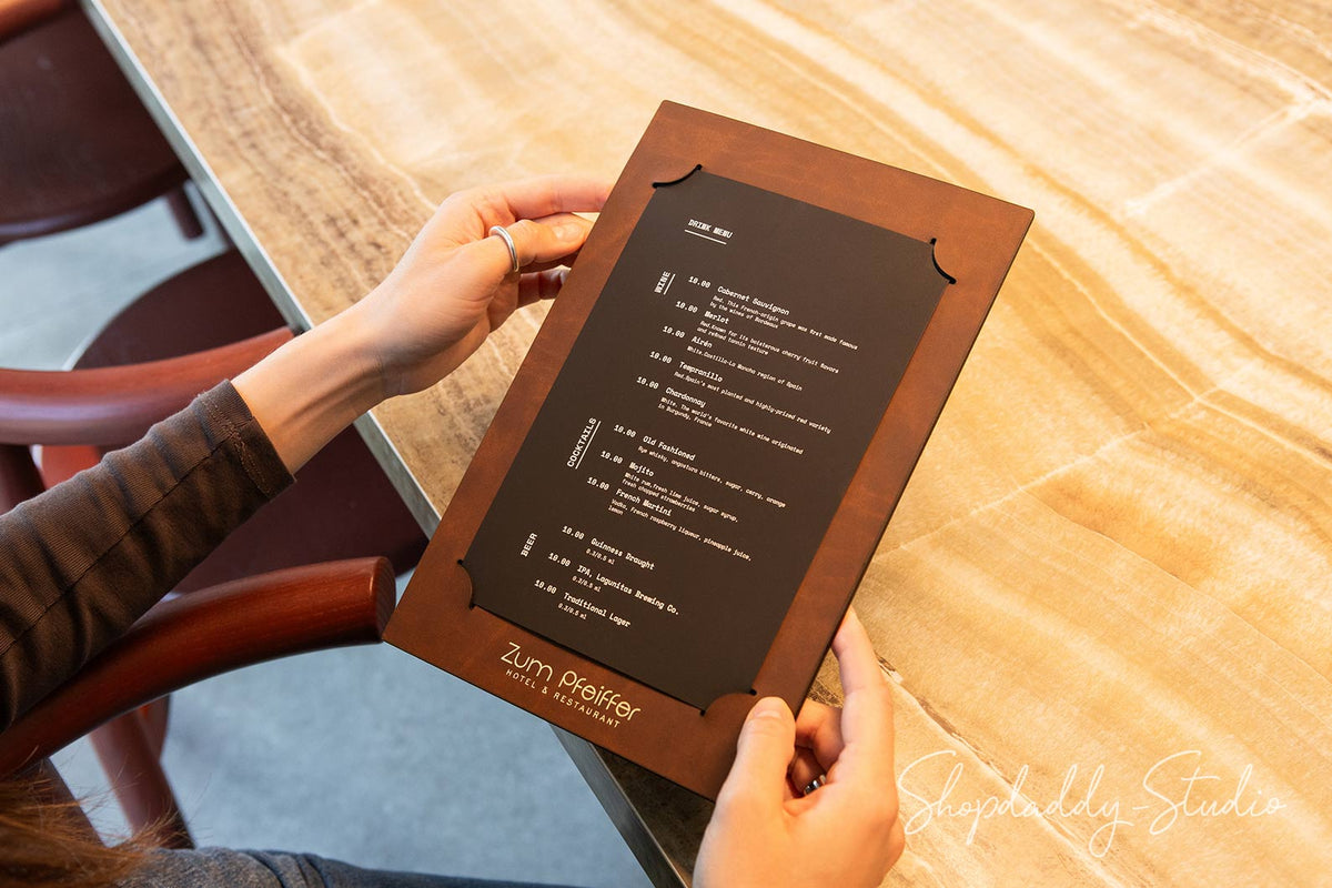 Antique Brown Recycled Leather Menu Holder for pub