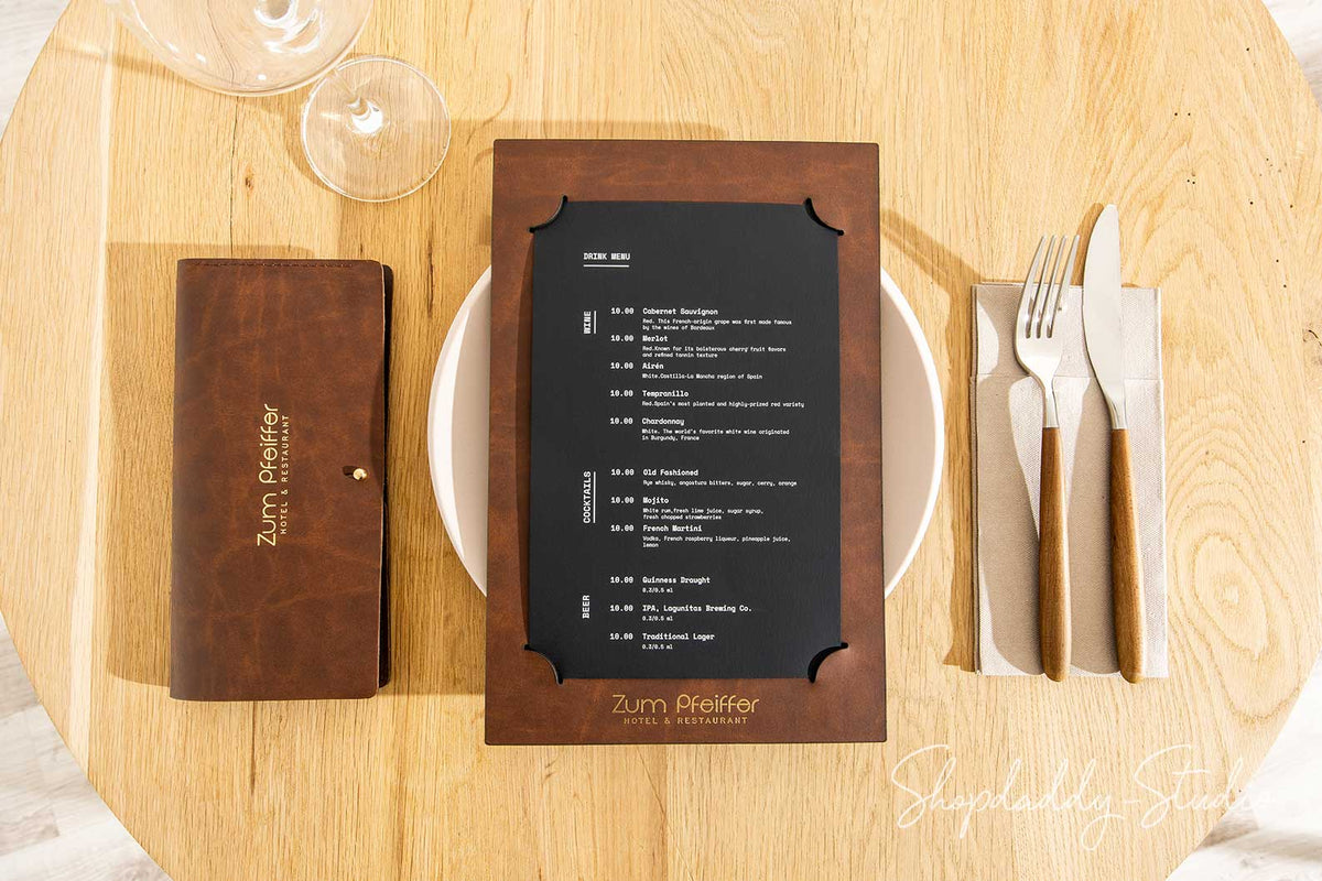 Antique Brown Recycled Leather Menu Holder for restaurant