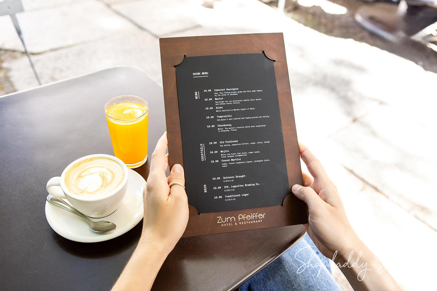 Antique Brown Recycled Leather One Page Menu Case for restaurant