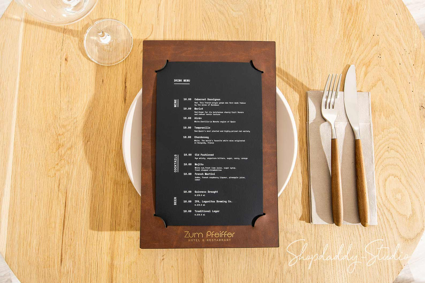Antique Brown Recycled Leather One Page Menu Holder for cafe