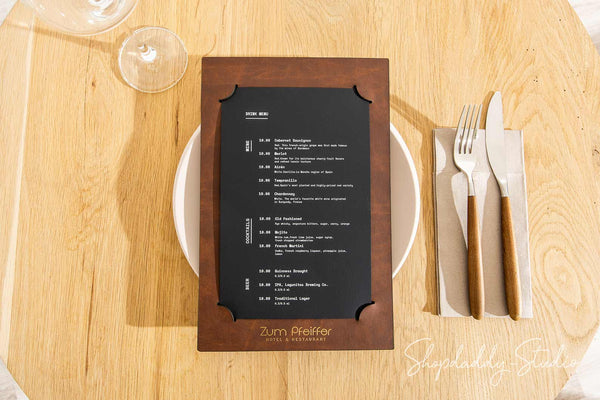 Antique Brown Recycled Leather One Page Menu Holder for cafe