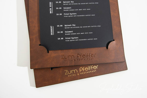 Antique Brown Recycled Leather One Page Menu Holder for pub