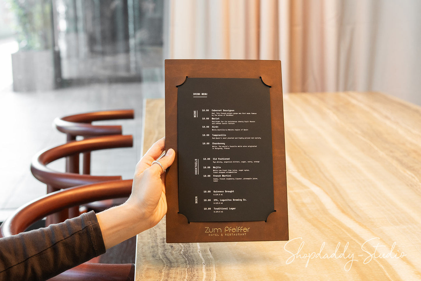 Antique Brown Recycled Leather One Page Menu Holder for restaurant