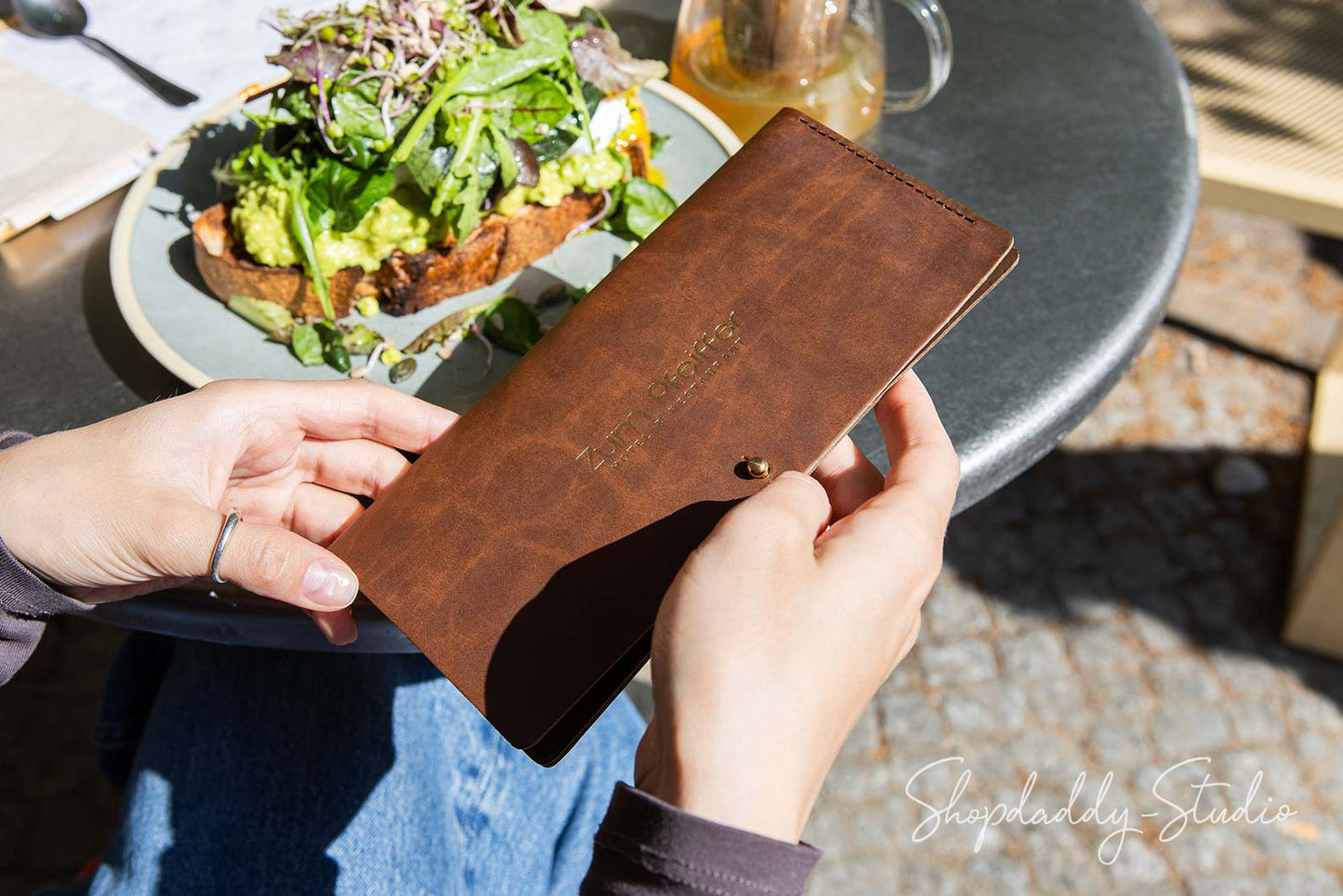 Antique Brown Recycled Leather Server Book With Button Stud for restaurant