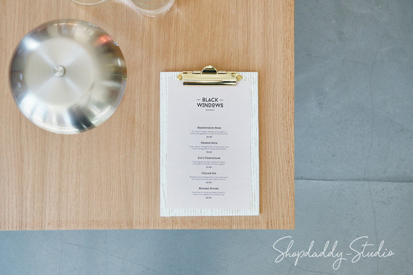 Ashwood Boho White Angled Menu Holder With Golden Clip for restaurant