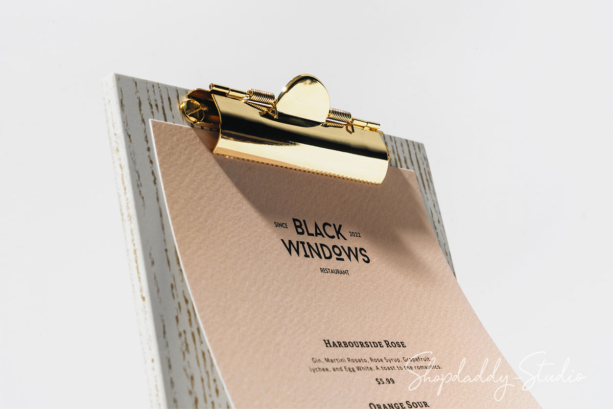 Ashwood Boho White Angled Sign Holder With Golden Clip for restaurant

