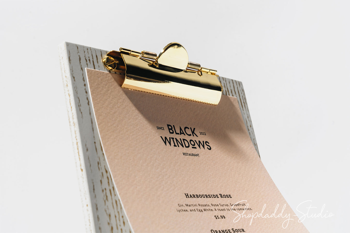 Ashwood Boho White Angled Sign Holder With Golden Clip for restaurant
