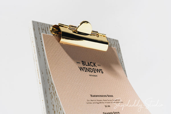 Ashwood Boho White Angled Sign Holder With Golden Clip for restaurant
