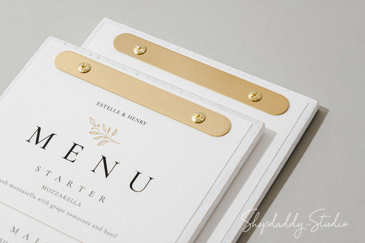 Ashwood Boho White Menu Board With Rounded Brass Plank