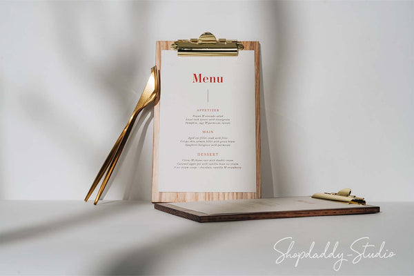 Ashwood Lacquer Menu board with Golden Clip for breakfast menu