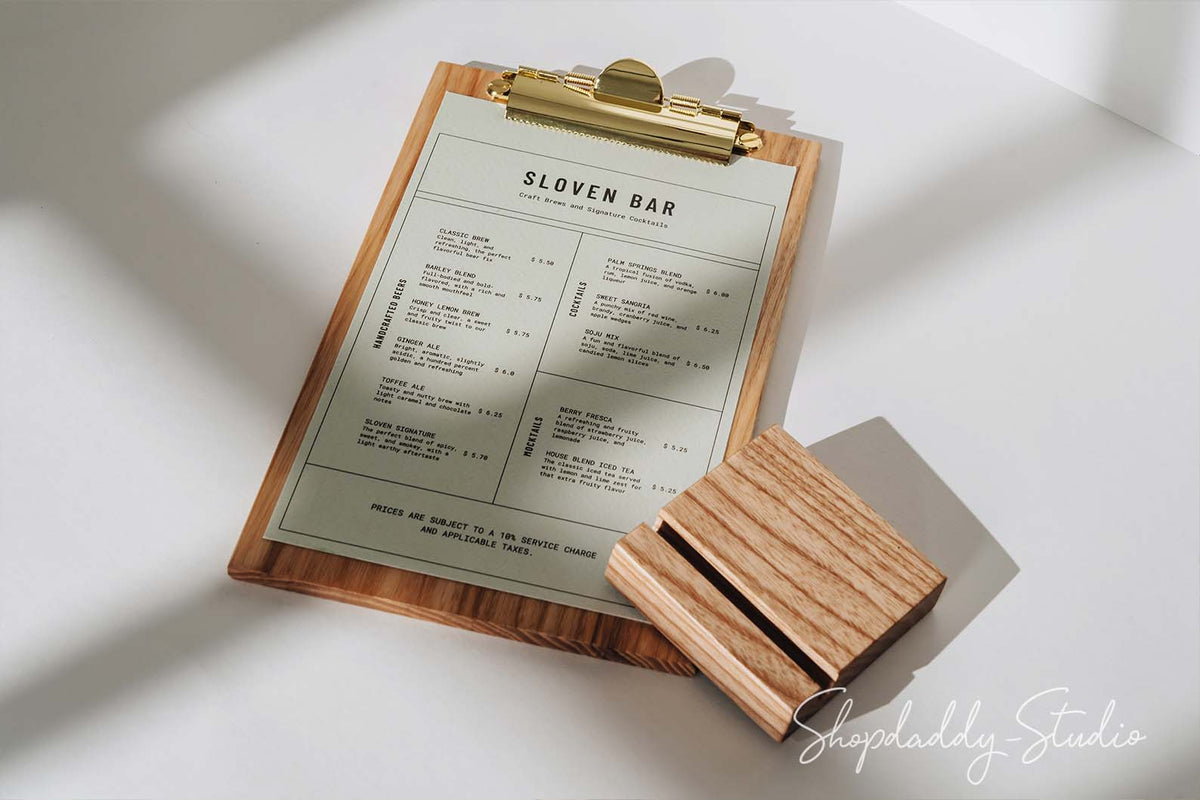 Ashwood Table Top Stand With Golden Clip for cocktail menu