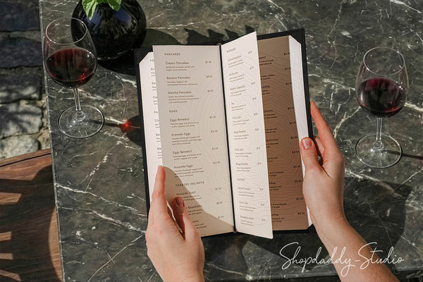 Black Double Leather Menu Cover with Corners for Restaurants