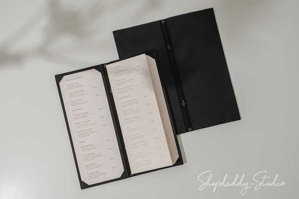 Black Double Leather Menu Cover with Corners with Custom Logo