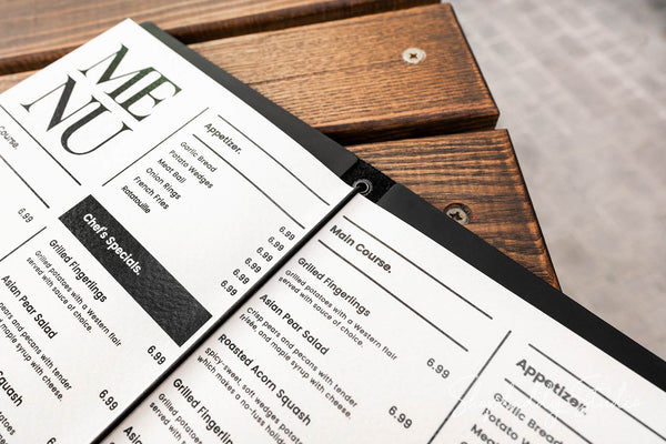 Black Double Leather Menu Cover with Elastic Band