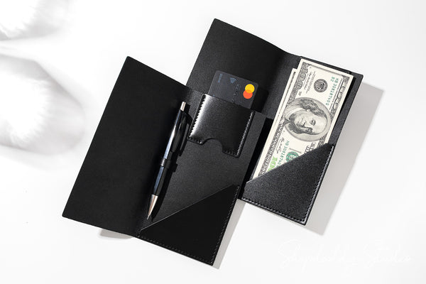 Black Italian Leather Check Presenter With Card Pocket for Hospitality