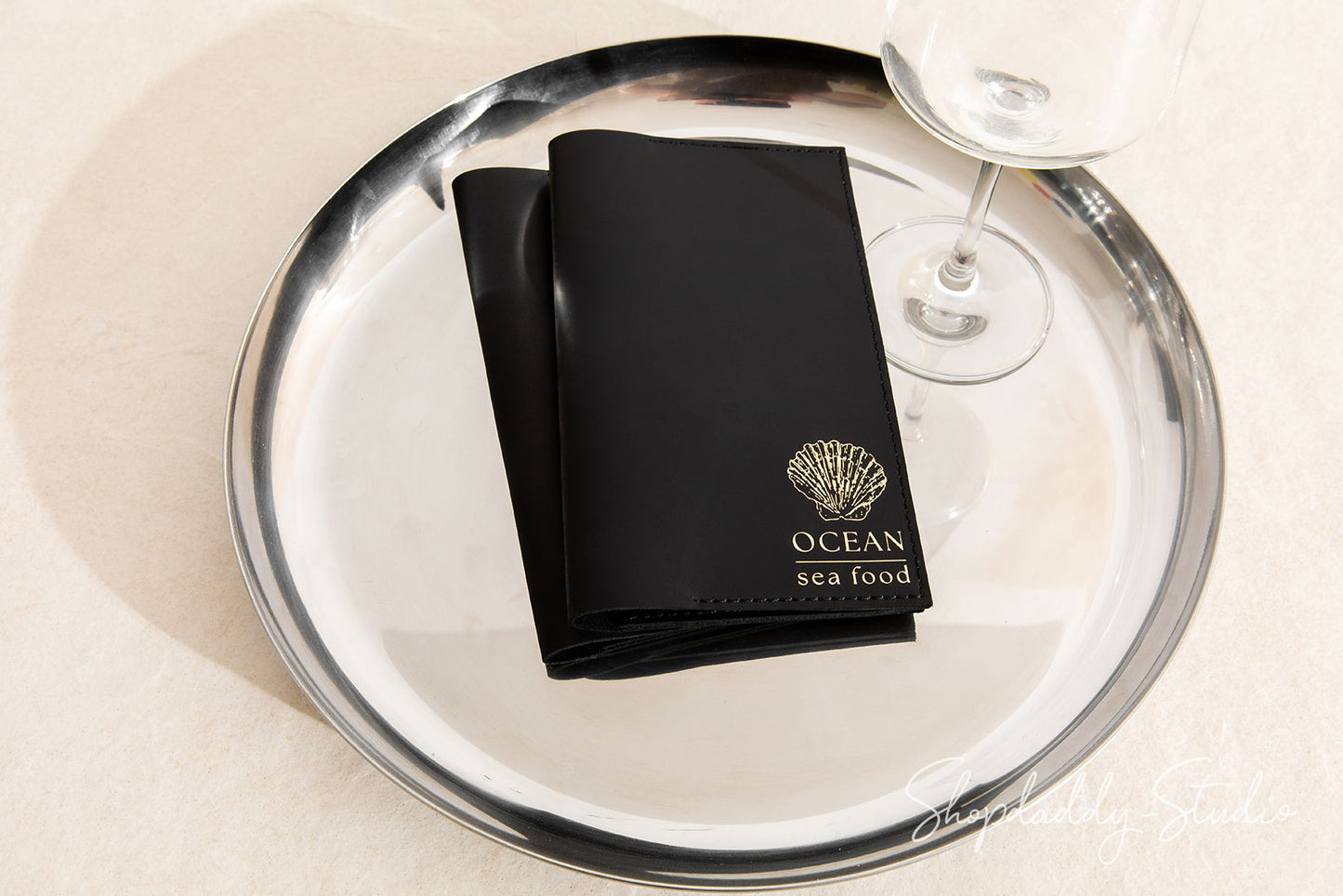 Black Leather Bill Holder with Two Pockets