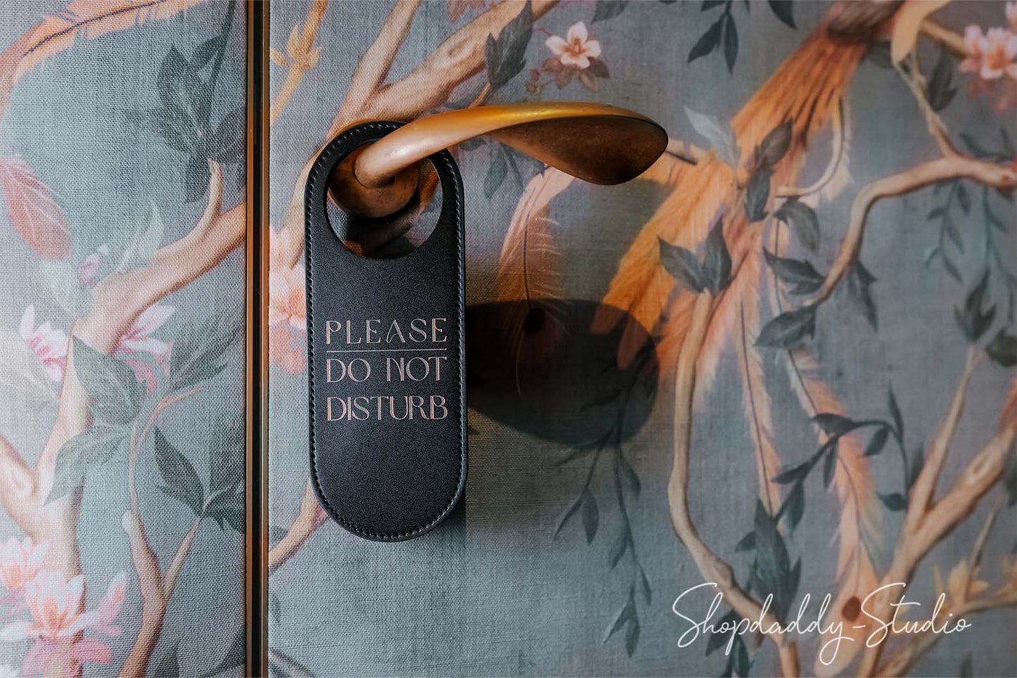 Black Leather Do Not Disturb Door Sign