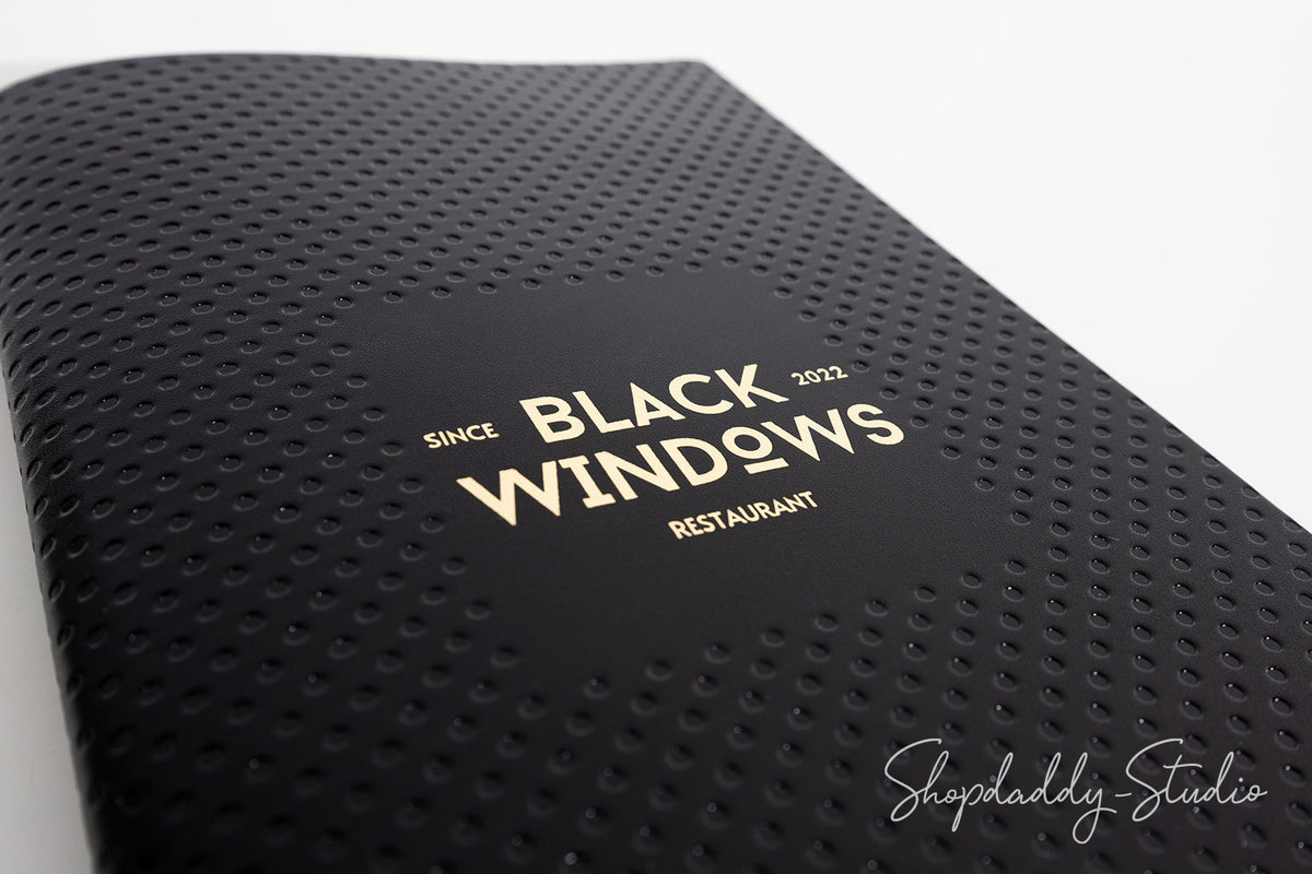 Black Leather Menu Cover with Perforated Pattern for Hospitality