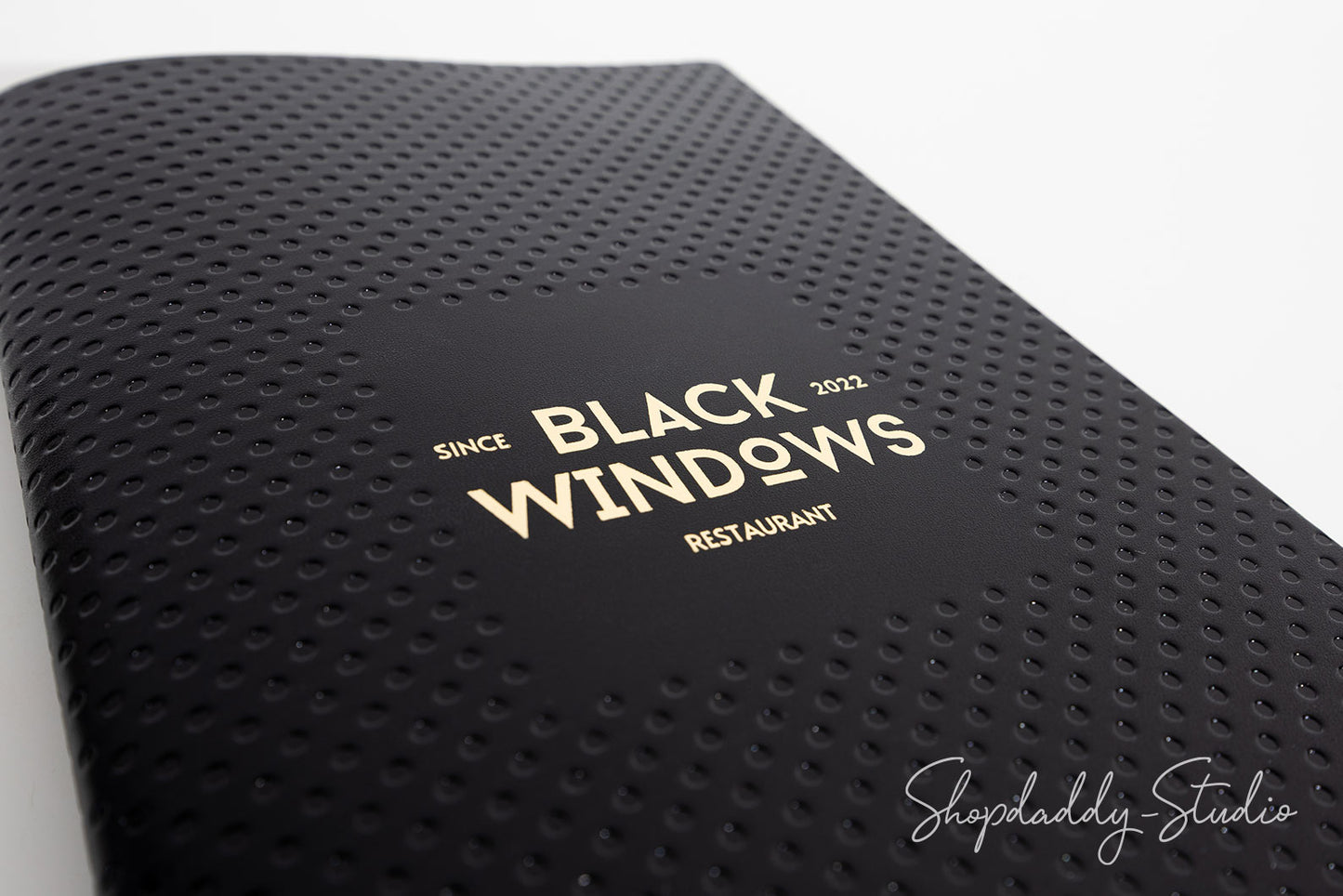 Black Leather Menu Cover with Perforated Pattern for Hospitality