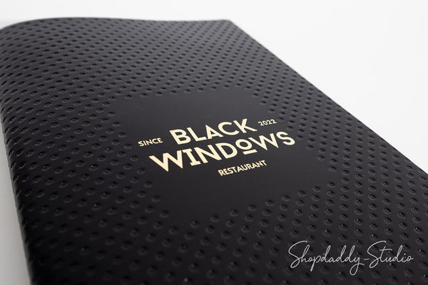 Black Leather Menu Cover with Perforated Pattern for Hospitality