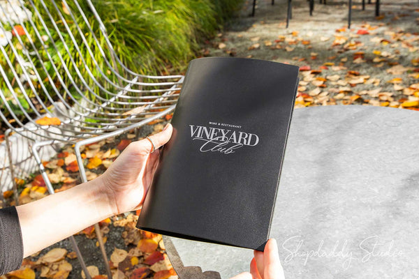 Black Leather Menu Cover with Rings Mechanism for Restaurant