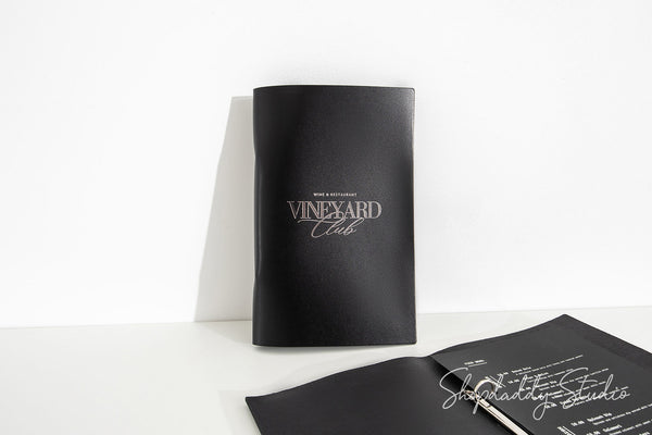 Black Leather Menu Cover with Rings Mechanism in details