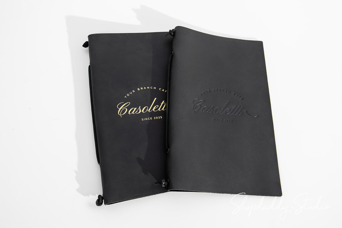 Black Leather Menu Folder with Leather Lace for Menu Presentation