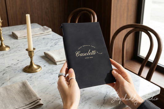 Black Leather Menu Folder with Leather Lace for Restaurants