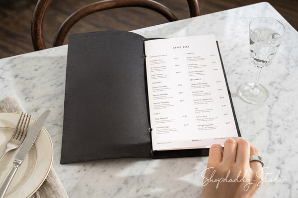 Black Leather Menu Folder with Leather Lace with Custom Logo