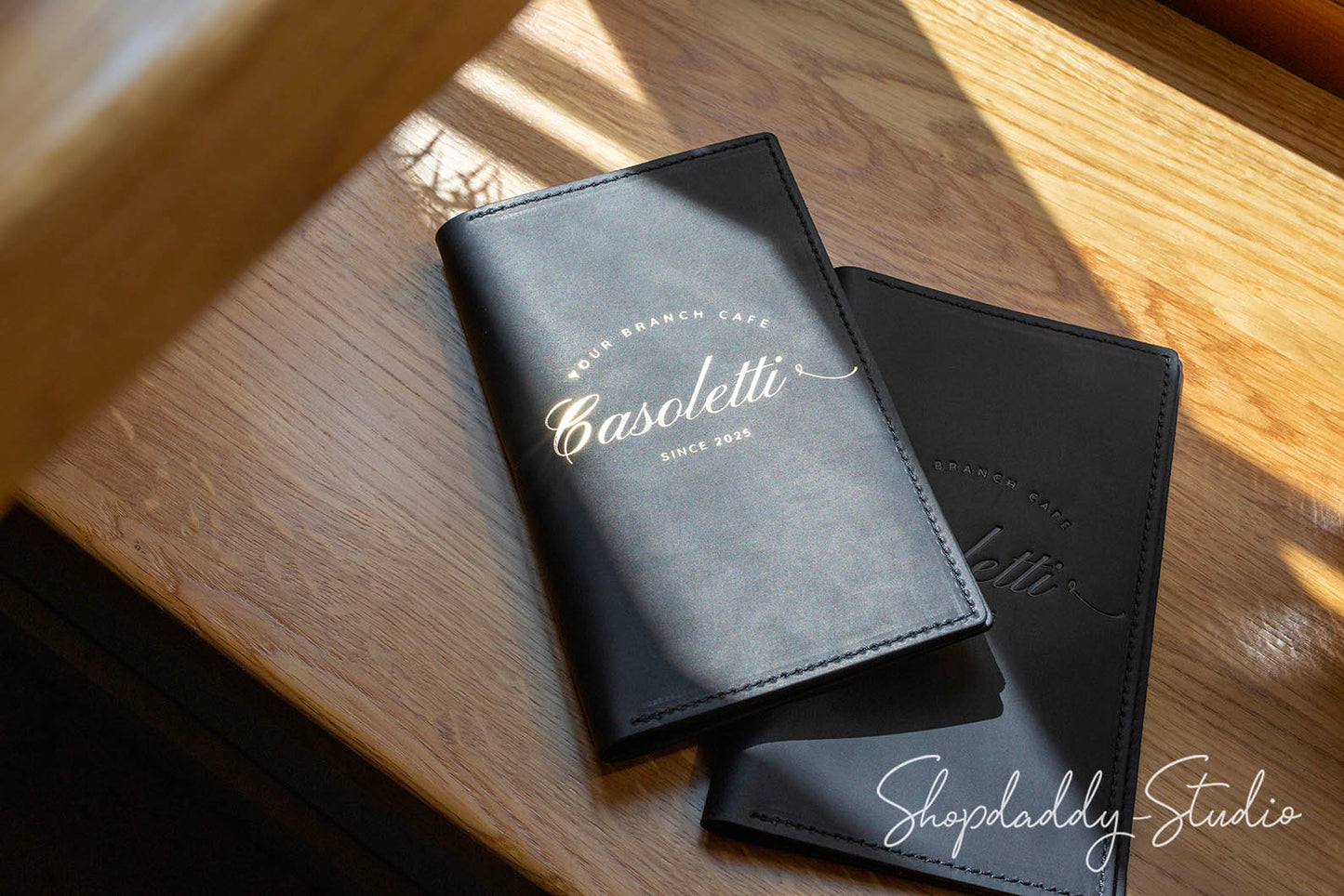 Black Leather Server Book with Pen Loop for Restaurants