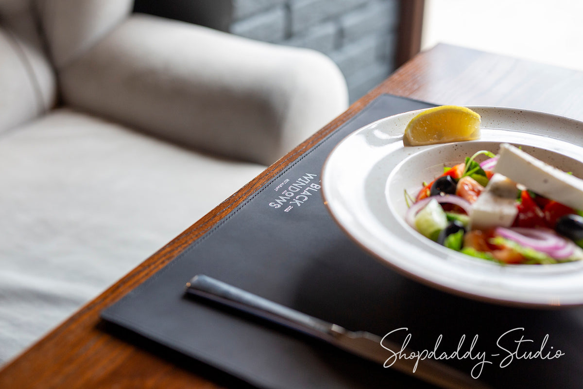 Black Leather Table Dining Placemat for Cafes and Bars