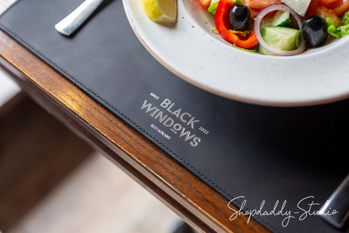 Black Leather Table Dining Placemat for Hospitality
