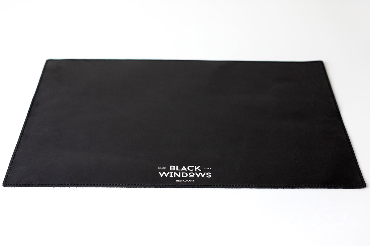 Black Leather Table Dining Placemat with Custom Logo
