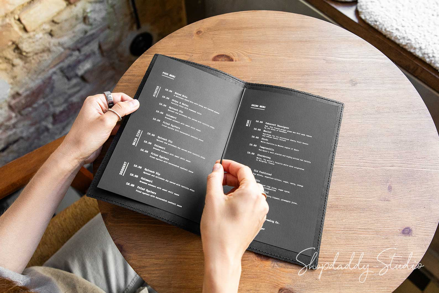 Black Menu Cover with Stitching and Elastic Band Binding
