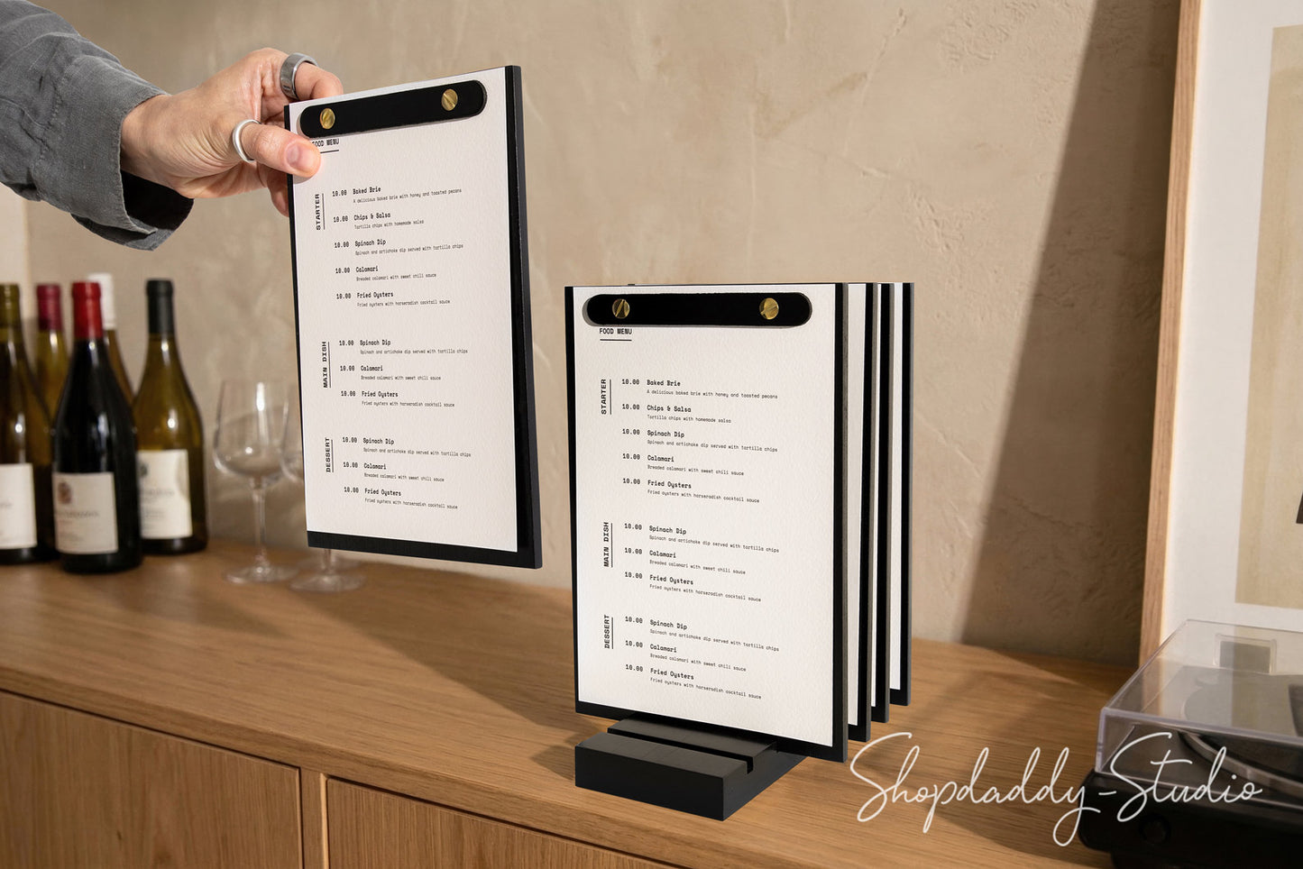 Black Menu Holder Set with Base (5 pcs) for Cafes and Bars